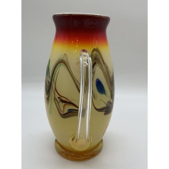 Vntg Hand Blown Dalian Glass Pitcher and 4 Tumblers 1960’s Snowflake Clambroth - Picture 4 of 11